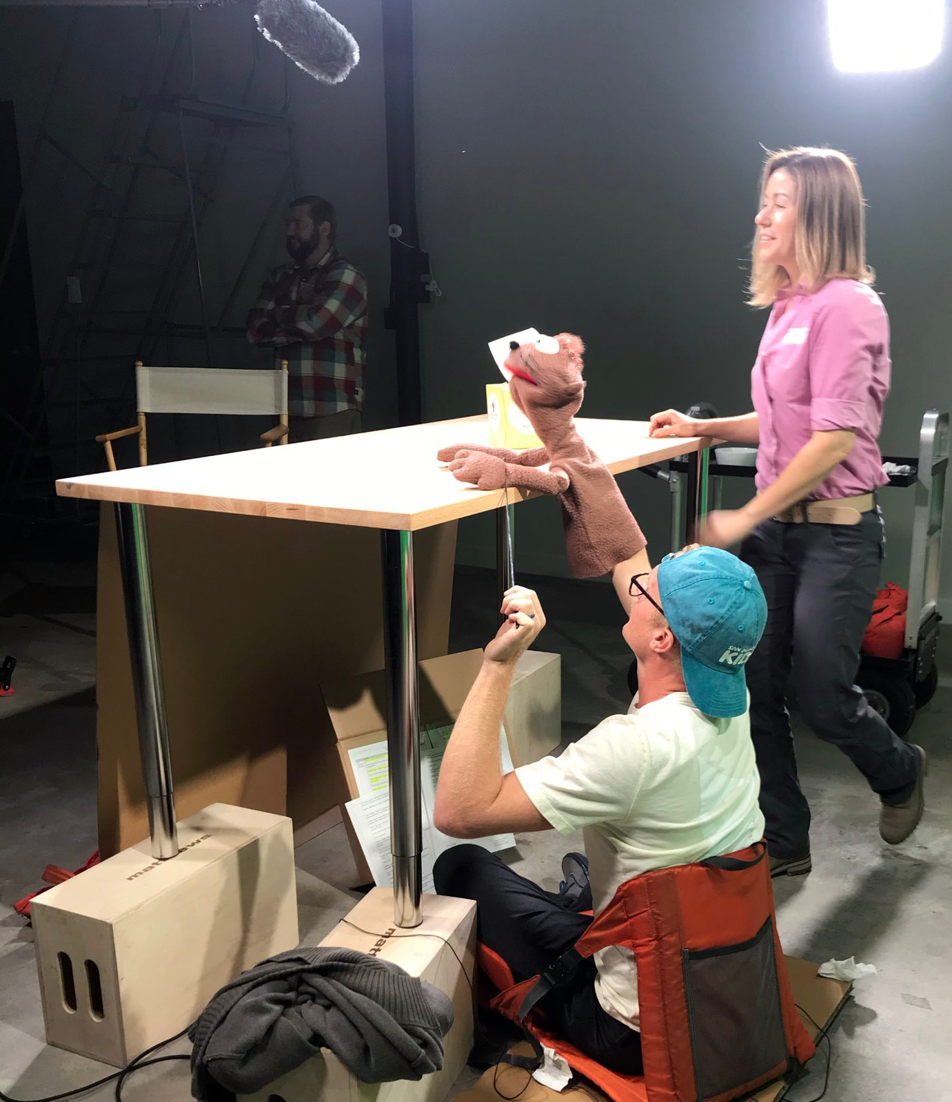 Aaron Pettijohn filming the Odder puppet show for San Diego Zoo Kids